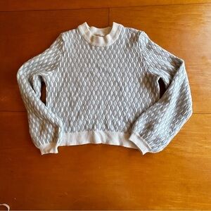 Pepin Anthropologie M ivory light blue crop statement bell sleeve sweater